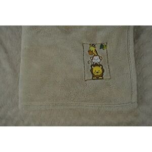 RN 119741 Tan Lion Monkey Giraffe Baby Blanket Yellow White Brown Plush Soft